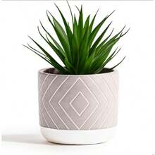 Kurrajong Farmhouse - Planta de computadora Plantas artificiales pequeñas de 8 pulgadas en macetas Maceta de cemento hecha a mano con pequeña planta falsa Plantas decorativas para oficina baño - Maceta de hormign gris y blanco clido con arbusto artificial verde - Ver 7
