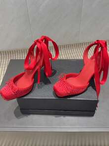 Early Spring New French Bow Tie Strap Sandals Women High Heels Ballet Style Red Bottom Gorgeous Sandals - Red - View 5