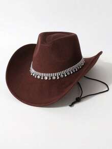 1pc Western Style Rhinestone Cowboy Hat, Adjustable Anti-Slip Strap, Suitable For Daily Wear, Music Festivals, Parties - Top Hat - View 14