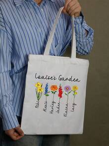 Túi tote vải canvas in hoa theo tên và tháng sinh, kiểu dáng vườn hoa, thích hợp mang theo hàng ngày khi đi mua sắm, đi làm, du lịch và đựng đồ dùng thiết yếu, quà tặng túi tote hoa cá nhân hóa cho Ngày của Mẹ, sinh nhật hoặc kỷ niệm, túi đeo vai tái sử dụng thời trang, túi tote in hoa theo tên tùy chỉnh, túi đựng đồ bằng vải canvas có thể tùy chỉnh. - Nhiều màu - Xem 6