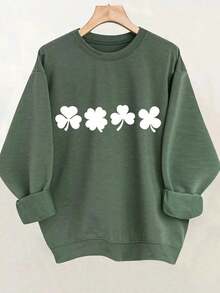 Long Sleeve St. Patrick's Day Clover Print Casual Crew Neck Pullover Sweatshirt, Women's ClothingSimple Women's Sweatshirtprinted Sweatshirt - 綠色 - 查看 14