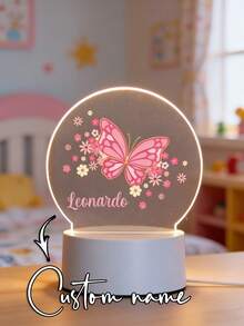 1 Peça Presente Personalizado de Acrílico com Padrão de Borboleta Rosa e Flor, Adequado para Meninos, Meninas ou Amigos. Efeito de Ilusão Óptica 3D, Luz Noturna LED, Luz Quente. É uma Luminária Decorativa de Mesa. Aplicável para Professores, Crianças, Casais, Amigos, Família, Animais de Estimação - Aniversário, Formatura, Moderno, Colorido, Fofo, Gala Urbana, Decoração de Moda, Formatura 2026 - Multicolorido - Visão 3
