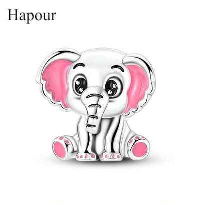 Colgante con encanto de elefante pequeño y lindo que se adapta a pulsera y collar originales, cuentas de plata de ley 925 para manualidades de joyería, regalo para mujeres