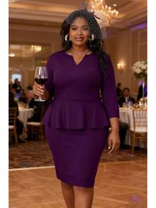 Plus Size Vintage Peplum Pencil Dress For Work Or Church - 紫色 - 查看 9