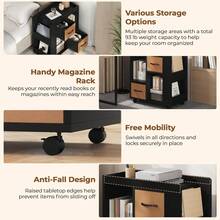 Book Shelf With Storage, Wooden Rolling Bookcase With Wheels, 2 Foldable Fabric Drawers, Magazine Racks And Open Shelves, 13″ * 24″ * 26″, For Living Room, Home Office, Black - 黑色的 - 查看 5