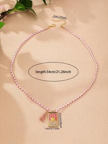 一套夏季波西米亚风多层串珠项链，手工编织绳项链，配有鱼和海星吊坠、珐琅心形和塔罗牌不锈钢吊坠、彩色玻璃珠沙滩风项链，适合度假佩戴 - 彩色 - 查看 9