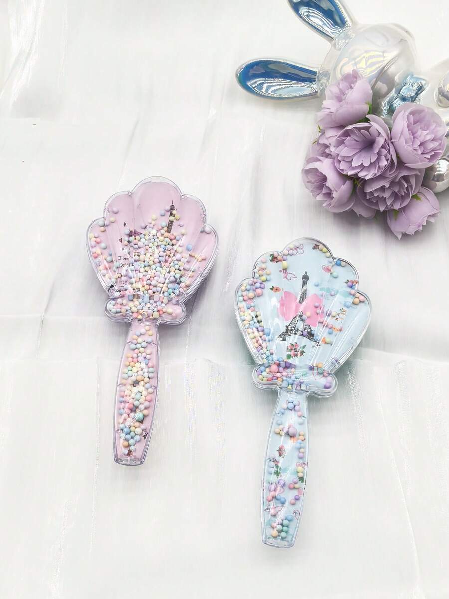 1pc Cartoon Transparent Foam Glitter Anti- Curl Enhancing Massage Hair Comb, Portable Shell Comb - Multicolor - View 1