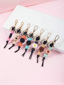 1个波西米亚风雏菊串珠钥匙扣，可爱硅胶雏菊吊坠，饰有纹理石珠和编织流苏，是送给朋友、姐妹和植物爱好者的贴心礼物。 - 多色 - 查看 2