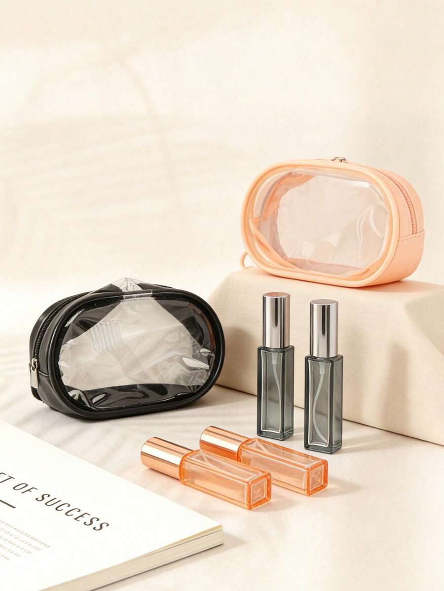 10ml Chai xịt nước hoa thủy tinh vuông nắp kim loại & túi đựng đồ vệ sinh cá nhân trong suốt chống rò rỉ có thể nạp lại di động vật dụng du lịch thiết yếu cho nữ nam - Nhiều màu - Xem 1