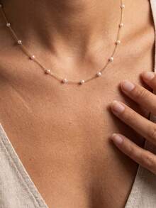 1pc Fashionable Minimalist Design Pearl Necklace, Suitable For Women's Daily Wear, Festivals, Gifts, And Dates - Gold - View 1