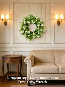 Daisy Wreath, Ins Style Wall Decor Hanging, Artificial Daisy Flower Wreath, Living Room Bedroom Door Decoration, Suitable For Home Decor / Spring Atmosphere Decor, Fireplace Decor, Farmhouse Decor - Multicolor - View 9