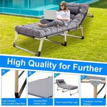 Folding Bed With Cushion - Lightweight And Portable Single Size, With Sturdy Metal Frame, Ergonomic, Suitable Outdoor Sports, Summer Exploration, Beach, Picnic - Durable Foldable Design, Camping Accessories, Comfortable Fabric - 升級版 - 附棉墊 - 承重能力500磅 - 查看 5