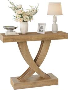 LITTLE TREE 110cm Rustic Brown Console Table X-Frame Narrow Hallway Table Industrial Farmhouse Sofa Table - Brown - View 9