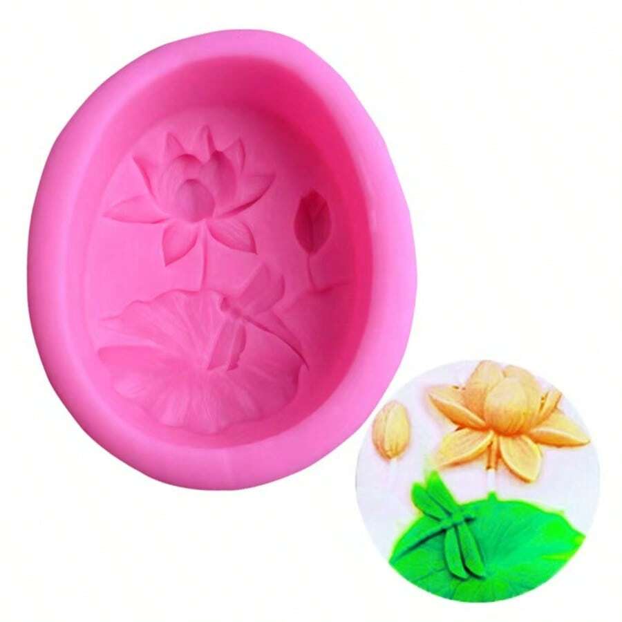 1 pieza Molde de silicona con fragancia de loto, molde de decoración de piedra aromática hecha a mano, múltiples patrones, antiadherente y fácil de desmoldar - rosa - Ver 1