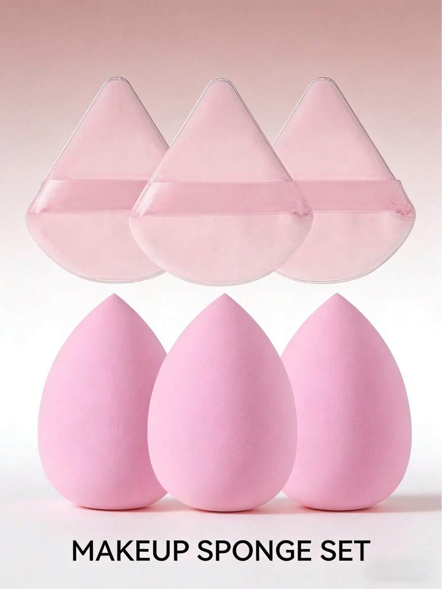 6 Stücke Make-up Schwamm Set, Dual-Use trocken & nass, geeignet für alle Hauttypen, 3 Stücke Make-up Schwämme für Creme und Puder Concealer und lose Puder Anwendung; 3 Stücke Make-up Puder Puff Set mit weichen dreieckigen Mineral Puffs, vielseitig für Make-up im Gesicht. Günstiger Preis, geeignet für Raumdekoration, Schminktisch, Reisen, Schlafzimmer und mehr. - Pink - Übersicht 1