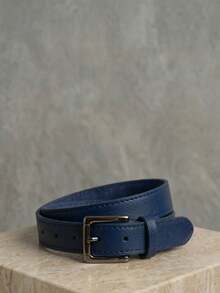 Women's Set Of Belts With Metallic Roller Buckle In Minimalist Faux Leather - 1 Blue - View 1