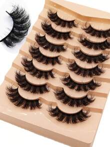 7 Pairs Natural Thick False Eyelashes, Fluffy And Slender, Suitable For Daily Wear, Manga Style, Travel Essential, Strip False Eyelashes, Eyelashes, False Eyelashes, False Eyelashes - Black - View 9