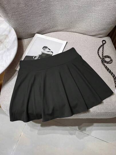 1pc Women Plus Size Sports Skirt, High Waist Elastic Exercise Running Fitness Golf Tennis Skirt, Tight Fit Fashionable Slimming With Pockets Skort