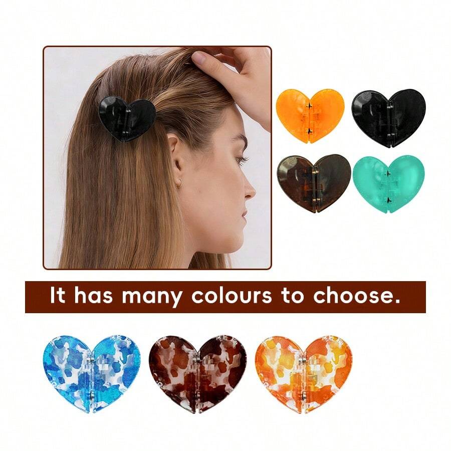 1pc Heart-Shaped Magnetic Hair Clip For Half-Up Or Thin Hair, 2-In-1 Non-Slip Hair Claw Clip For Left And Right Strands, Easy To Create Elegant Feminine Hairstyles, Hair Design Styling Decoration, Perfect Gift For Women, Available In Leopard Print And Solid Color