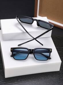 2 PCS Men's Square Fashion Glasses Classic Black Lightweight Frame Soft Tinted Lenses Casual Style Suitable For Commute Driving With Glasses Box - Multicolor - View 6