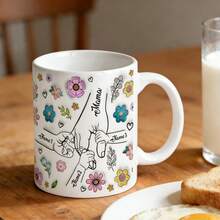 Taza de cerámica personalizada con patrón floral, diseño de flores frescas tallado a mano, adecuada para el Día de la Madre, cumpleaños de la abuela, cumpleaños de mujeres y otros regalos festivos (soporta entrada de 1-8 nombres) - multicolor - Ver 4