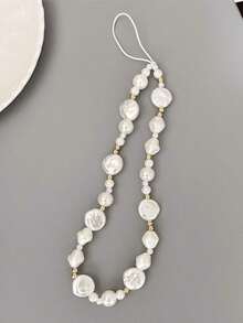 1pc Asymmetric Pearl Decor Golden Bead Vintage Elegant Classic Pearl Bracelet, Cute Ceramic Style Black Matte, Lovely Youth Minimalist Phone Chain, Keychain, Earphone Strap, Lively Youth Tulip Pearl Colorful Bead, Playful Cute Girl Minimalist Phone Case Hanging Strap, Transparent 3D Pearl Bracelet Ombre Floral Bracelet Strap, Minimalist Personalized Gradient Jewelry Accessories, Phone Charm Chain Strap - 彩色 - 查看 3