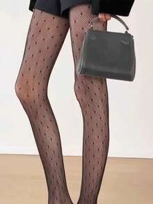 1pc Black Fishnet Stockings, Thin Hollow Pantyhose, Japanese Style Black Fishnet Tights For Women, Spring/Summer - Black - View 8