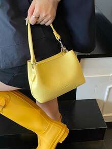 2026 Nueva primavera Bolso grande de capacidad con grano de lichí minimalista, bolso de hombro tipo cubo de alta gama para mujeres - Amarillo - Ver 5