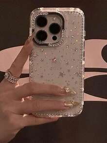 1 chiếc ốp lưng điện thoại sang trọng đính đá lấp lánh, mạ điện, viền đá, trong suốt, chống sốc, thiết kế ngôi sao sáng bóng, tương thích với iPhone 17/17 Air/17 Pro/17 Pro Max, 16, 16 Pro, 16 Plus, 16 Pro Max, 15, 14, 14 Pro Max, 13, 12, 11, bảo vệ toàn diện, quà tặng mùa xuân cho các bữa tiệc. - Trong sáng - Xem 4