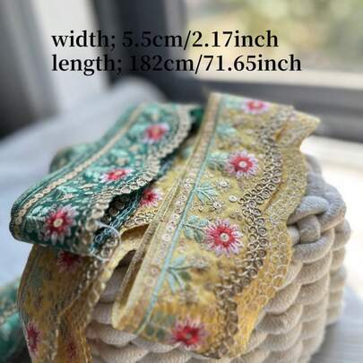 新款刺绣3D绿色和黄色花卉蕾丝花边，手工制作凸起花卉装饰，高品质3D花卉蕾丝花边，适用于女装领口装饰