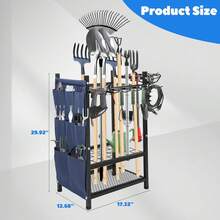 Soporte Independiente de Metal para Organización Total del Hogar – Combina Funcionalidad para Gimnasio, Jardín y Limpieza en una Sola Unidad con Ruedas, Tres Estantes y Ganchos; Perfecto para Guardar Tapetes de Yoga, Rastrillos, Regaderas, Productos Químicos y Accesorios Pequeños, Todo al Alcance y Sin Desorden. - Negro - Ver 3