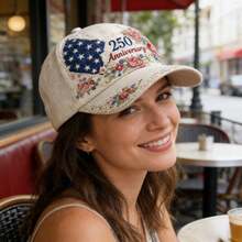 Women's 250th Anniversary Baseball Cap, 3D Floral Print Patriotic Hat For Presidents' Day, Fashionable Versatile Daily Wear Cap With  Patriotic Outfits - A - Xem 1