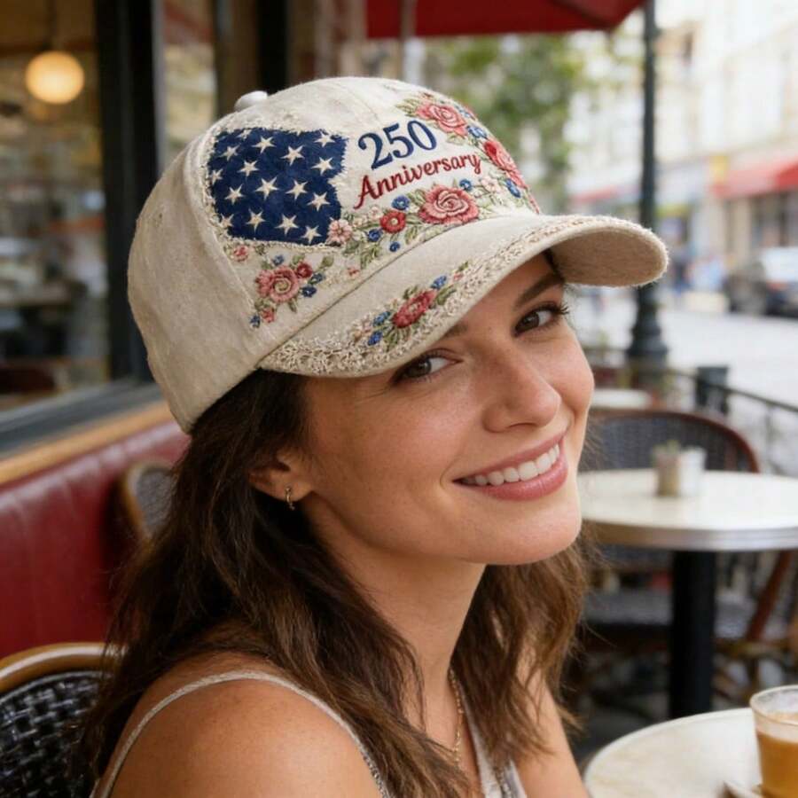 Women's 250th Anniversary Baseball Cap, 3D Floral Print Patriotic Hat For Presidents' Day, Fashionable Versatile Daily Wear Cap With Patriotic Outfits - A - Xem 1