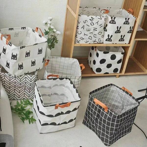 Foldable Patterned Storage Basket, Waterproof Coated Storage Box With Handle, Gift Basket