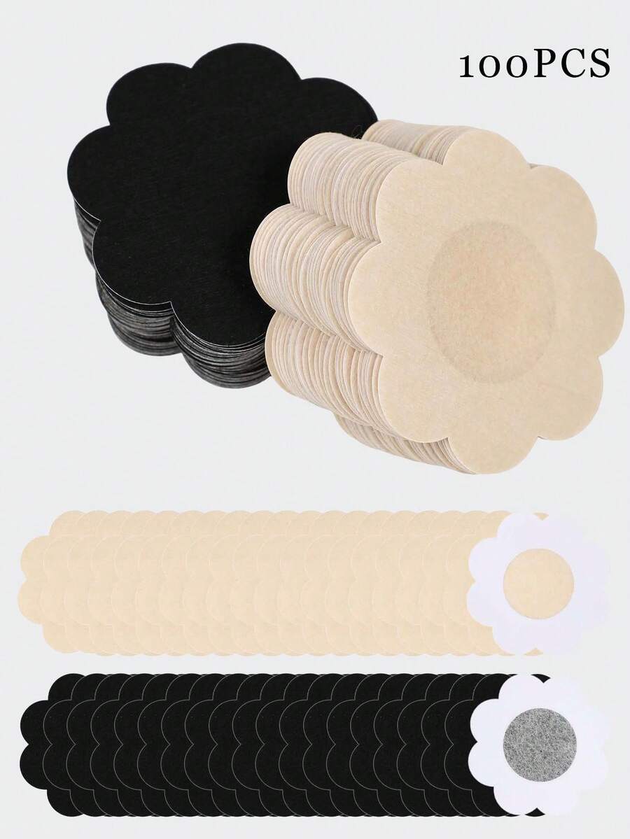 100PCS Women Flower Shape Disposable Nipple Covers, Invisible Adhesive Breast Petals For Strapless & Backless Dresses - Multicolor - View 1