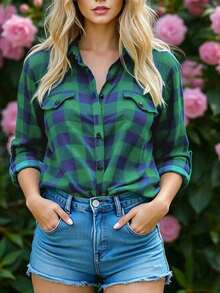 Women's Casual Long Sleeve Regular Blouse Spring - Dark Green - View 6
