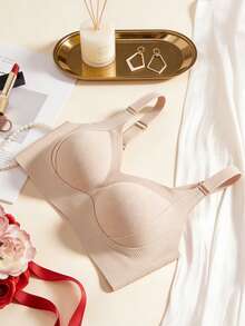 1pc Women's Wireless Seamless Comfortable Simple Pink Casual Everyday Bra Wireless - Pink - View 8