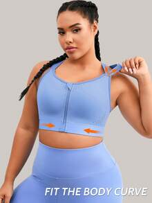 1件大码女士运动文胸，前拉链可调节提拉支撑，春夏休闲背心 - 藍色 - 查看 4