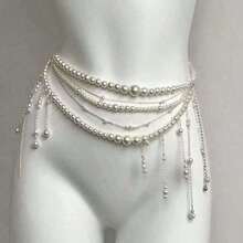1 Piece Of Fairy Waist Chain, Layered Tassel Flowers Pearl Belt, Niche Design Waist Decoration, Light Luxury Jewelry, Women's Party Banquet Holiday, Valentine's Day Idea, Versatile Body Chain, Elegant Statement Accessory - Flower Style - 查看 6