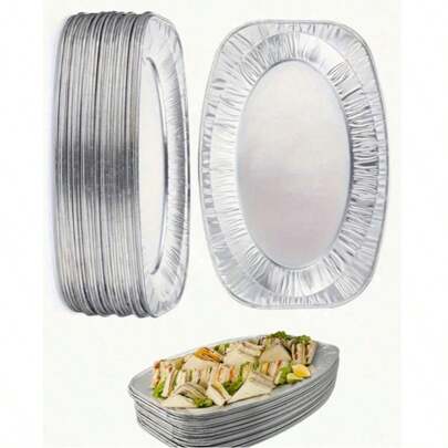Aluminum Foil Baking Tray, Silver Oval Aluminum Foil Baking Pan, Suitable For Air Fryer, Grill, Oven, Barbecue, All Seasons, Air Fryer Accessories, Easy To Clean, Multi-Functional Cooking Tray, Available In Small, Medium And Large Sizes, Can Be Used For Heating, Storage, Outdoor Barbecue, Birthday Party, Wedding, Takeout And Other Occasions. A Practical Gift For Friends And Family.
