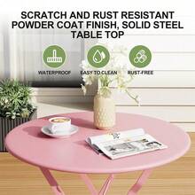 Juego de bistro plegable para exterior - 3 piezas con mesa y 2 sillas | marco de metal premium para balcón - Rosa - Ver 4
