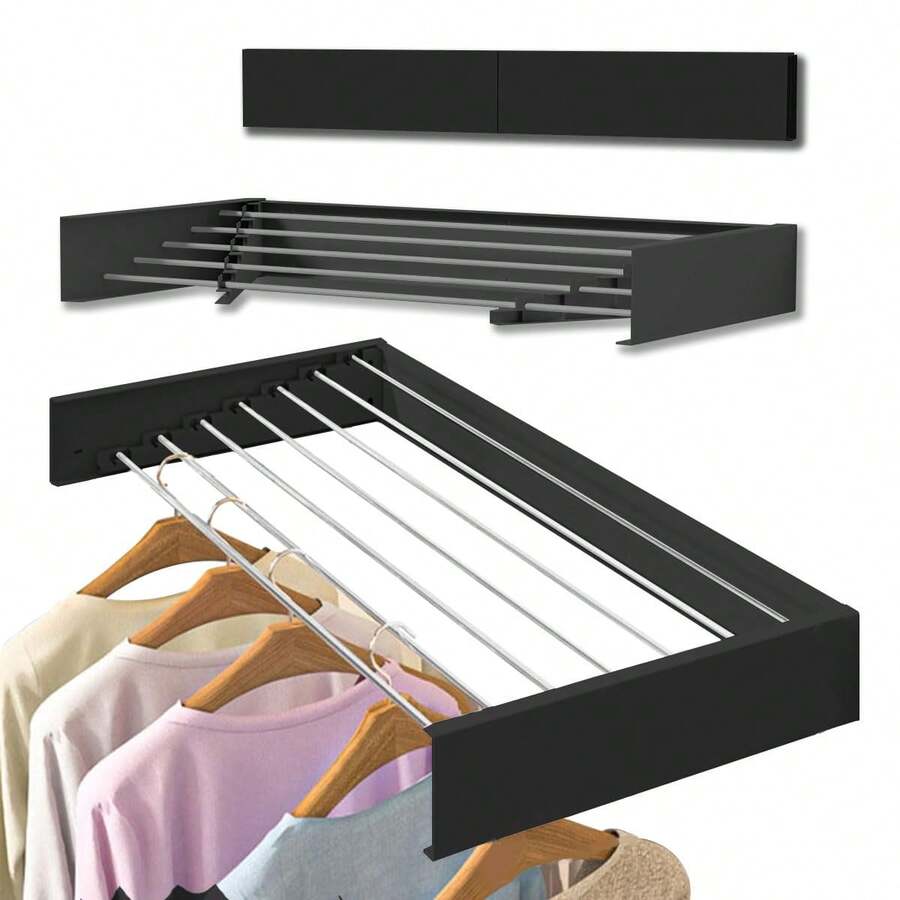 Tendedero de Ropa Plegable de Acero Inoxidable Ideal para Secado en Interiores y Exteriores,Tendedero Plegable de Acero Inoxidable para Colgar Ropa - A-Negro-100cm - Ver 1