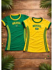 Brazil Baby Look Style Blouse Kit With Embroidered Details, Polyester - Green / Yellow - View 1