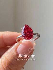 MADEONE 1件可愛超亮水滴形單鑽戒指，適合女性上班、約會與日常配戴 - 紅鑽 - 查看 2