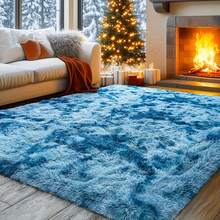 Trendcylala Soft Modern Indoor Large Shaggy Area Rug, Plush, Non-Slip, Not Easy To Shed Hair, Home Decorative, Suitable For Bedroom, Living Room, Dining Room, Dorm, Accent Floor Carpet ,Room Decor, Tie-Dye Peacock Blue - 紮染孔雀藍 - 查看 16