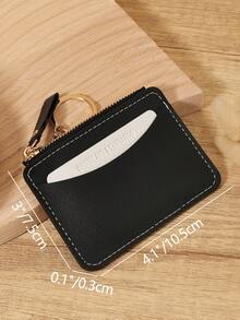 Minimalist Mini Wallet With Keychain, Zippered Card Holder & Coin Purse, Small Key Ring Organizer For Women, Casual Daily Carry Pouch For Travel - Black - View 9