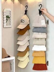 8槽多功能帽架，可收纳8顶棒球帽，适合悬挂在衣柜门/墙上，有灰色和黑色可选，是展示和整理帽子的理想之选，棒球帽爱好者的完美之选，必备的家居收纳方案，也是馈赠亲朋好友的绝佳礼物。 - 彩色 - 查看 3