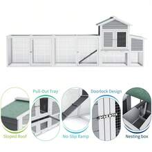 Corral de Gallinas de Madera Grande 122", Casa de Gallinas al Aire Libre con Corredor Espacioso y Rampa, Techo de Asfalto Inclinado Resistente al Clima, Cajón de Nidificación, Bandeja Deslizante y Puerta Libre, Para 3 - 4 Gallinas - Gris - Ver 3