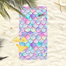 1pc Colorful Mermaid Scale Pattern Beach Towel, Super Soft Microfiber Extra Large Beach Blanket, Highly Absorbent Bath Towel, Suitable For Travel, Swimming Pool, Diving, Surfing, Yoga, Camping, Available In Multiple Sizes, Beach Accessories - F - View 7