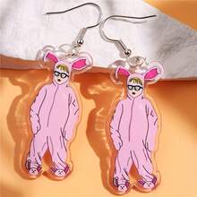 Funny Pink Bunny Suit Acrylic Dangle Earrings, Inspired Holiday Drop Earrings, Quirky Christmas Party Jewelry For Women - A - View 7